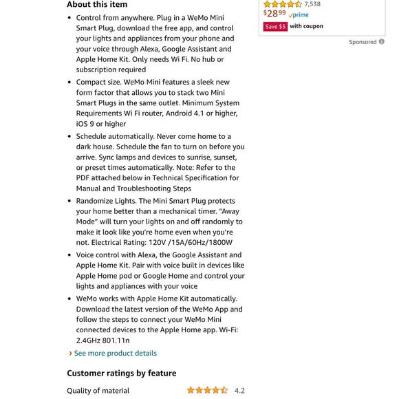 $37 WEMO MINI Smart Plug works with Google, Alexa, Siri - Picture 5 of 8